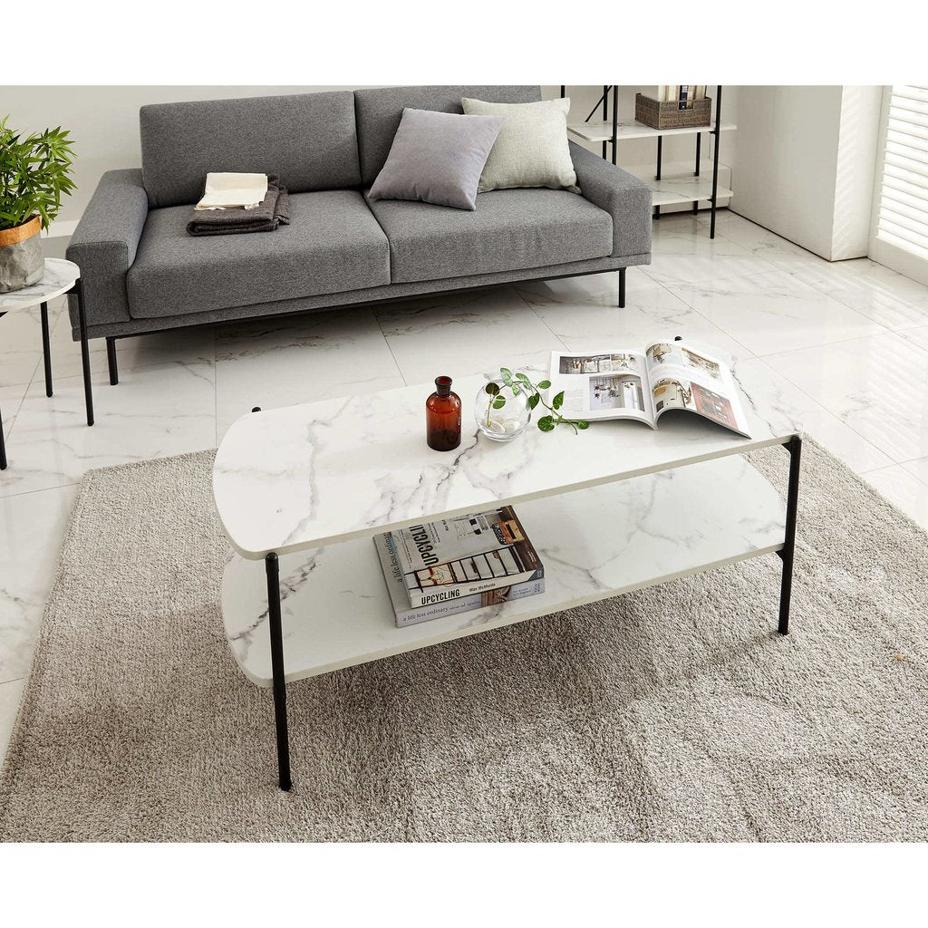 Mesa Ratona 2 Estantes Industrial Marble 120Cm
