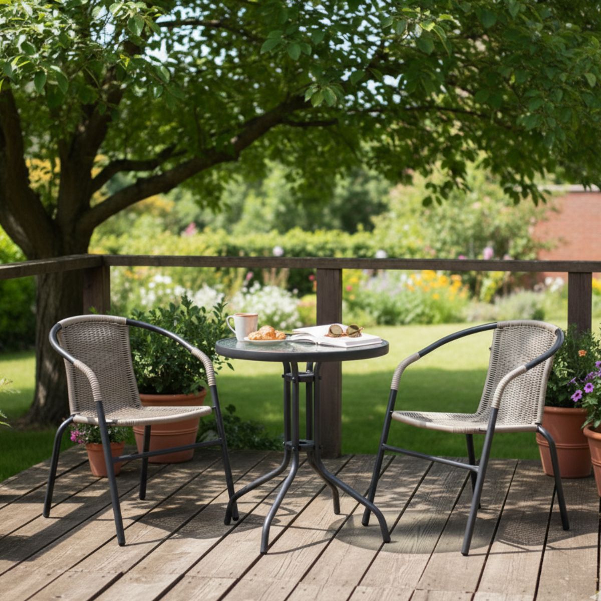 Juego De Patio/Jardin 3 Piezas Rattan Y Acero