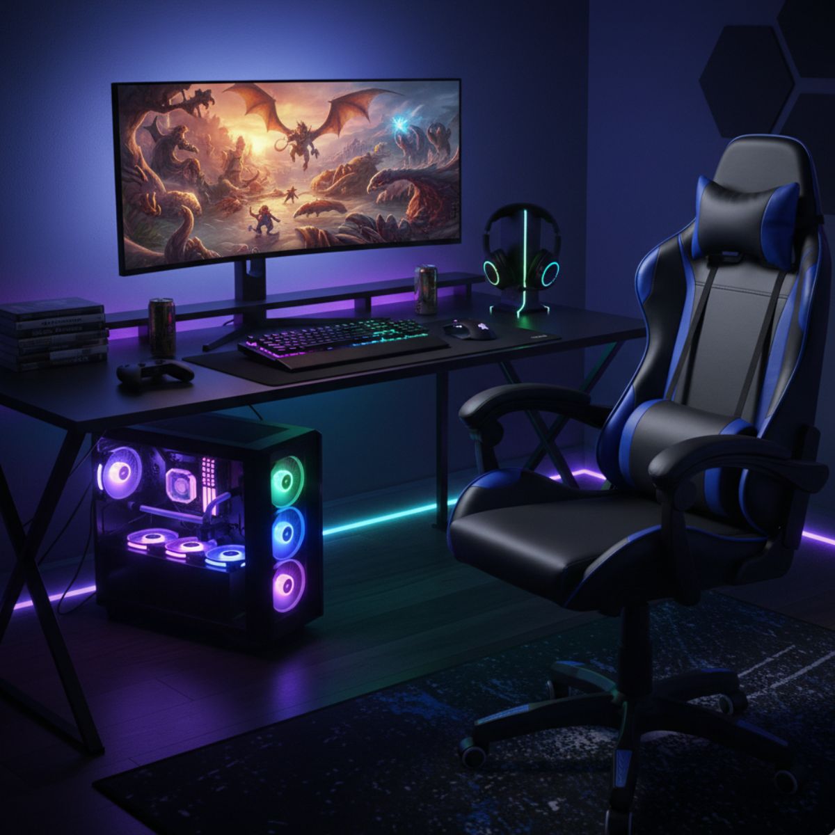 Silla Gamer Ergonómica Azul